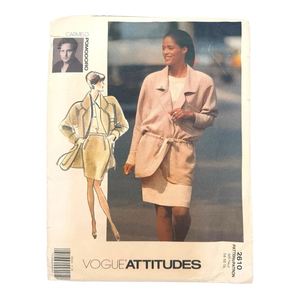 VTG 1990 Vogue Attitudes Sewing Pattern Misses' Jacket & Skirt Sz 14-16-18 #2610